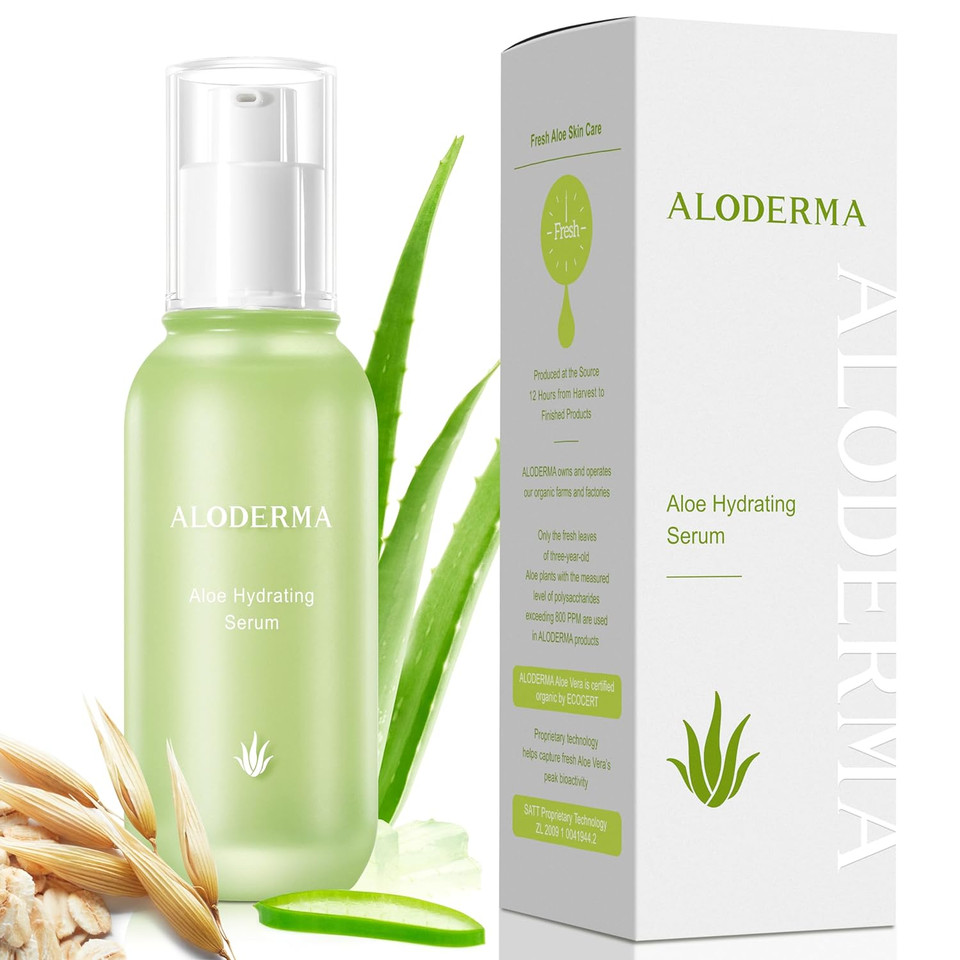 Aloderma Hydrating Aloe Face Serum Made With 69% Organic Aloe Vera - Deep Moisturizing Lightweight Aloe Vera Facial Serum With Hyaluronic Acid For Flawless Skin - Nourishing Serum For Face - 1.7Oz