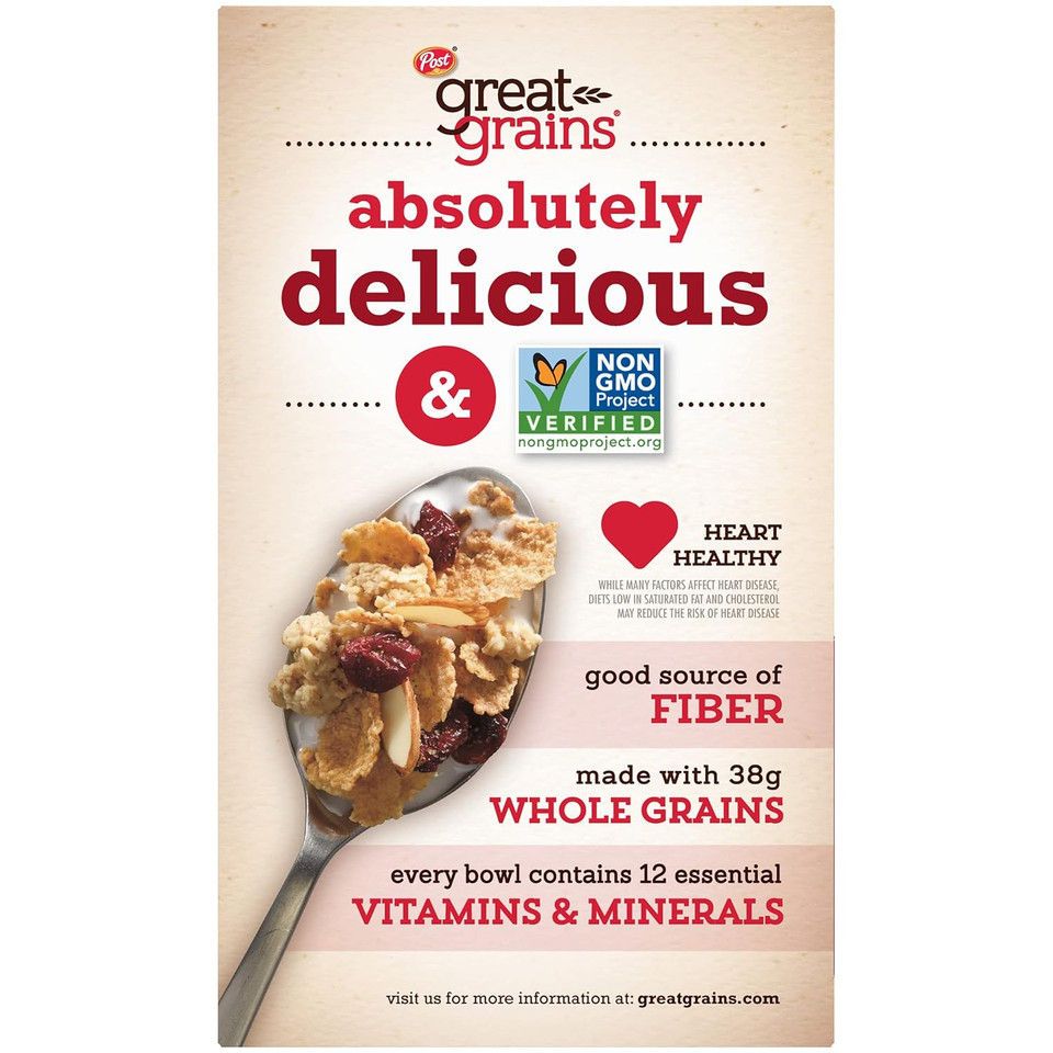 Great Grains Cranberry Almond Crunch Cereal, Cereal With Dried Cranberries And Almonds, Non-Gmo Project Verified, 14 Oz Box