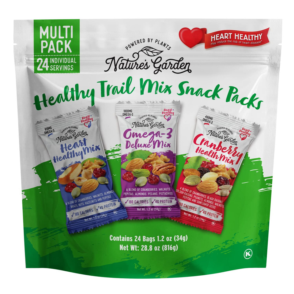 Nature'S Garden Healthy Trail Mix Snack Packs  Mixed Nuts, Heart Healthy Nuts, Omega-3 Rich, Cranberries, Pumpkin Seeds, Perfect For The Entire Family  28.8 Oz Bag (24 Individual Servings)