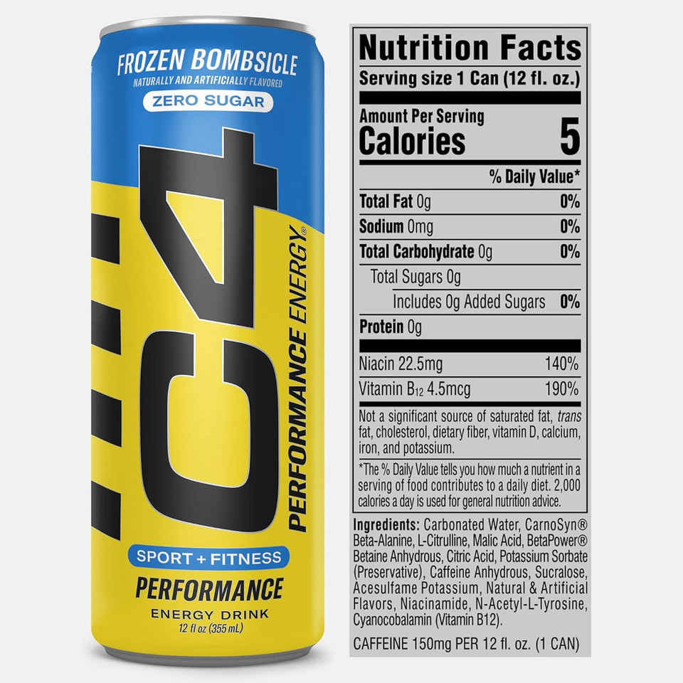 Cellucor C4 Energy Non-Carbonated Zero Sugar Energy Drink, Pre Workout Drink + Beta Alanine, Icy Blue Razz, 12 Fl Oz (Pack Of 24)