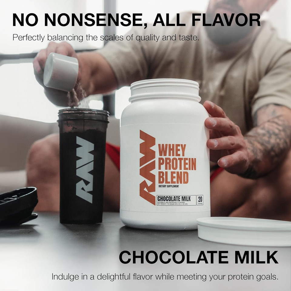 Raw Whey Protein Powder Blend, Chocolate Milk (20 Servings) - Grass-Fed Microfiltered Protein Isolate For Muscle Growth & Recovery - Pre & Post Workout Sports Nutrition Supplement For Men & Women
