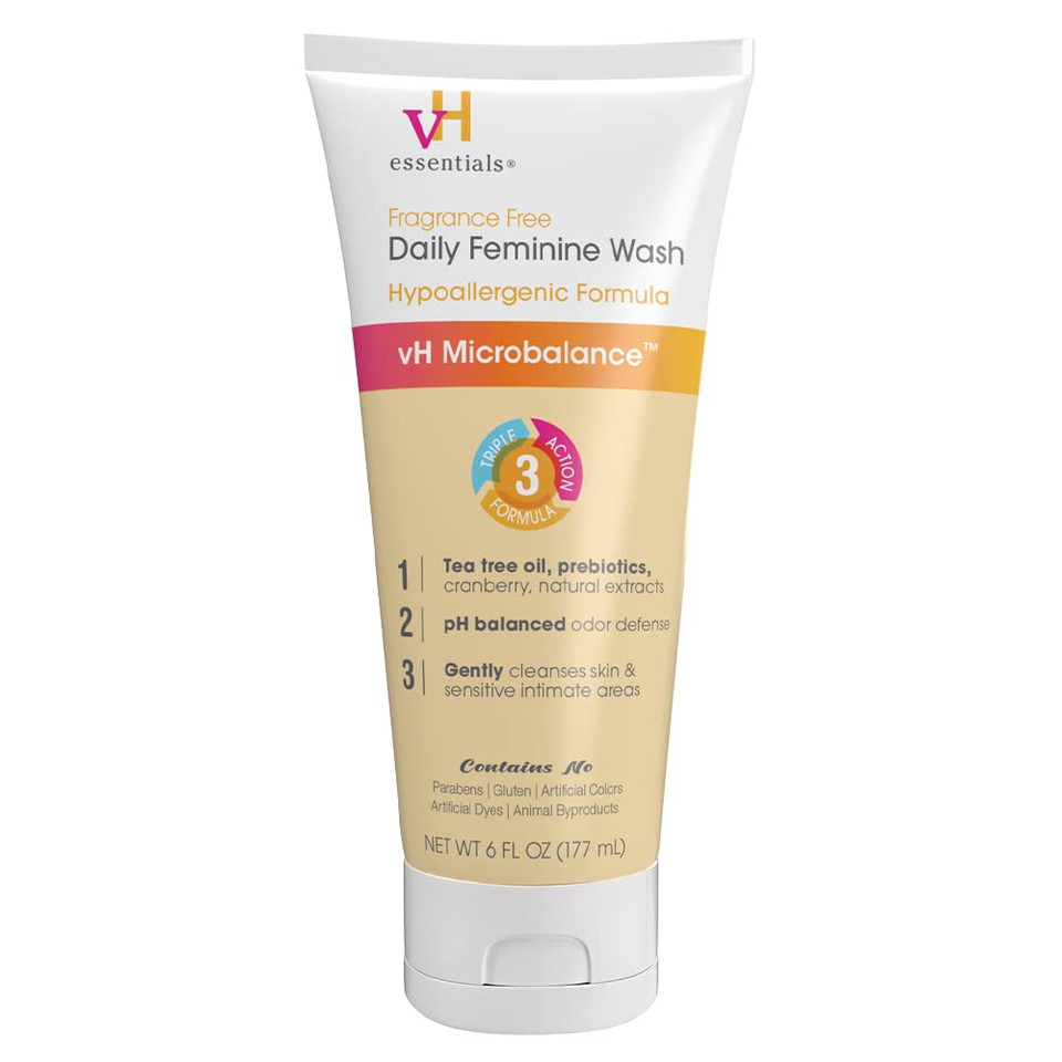 Vh Essentials Daily Feminine Wash - Fragrance Free, Hypoallergenic With Tea Tree Oil & Prebiotic & Personal Cleansing Spray, Ph Balancing Lactic Acid, Sting-Free, Witch Hazel Formula