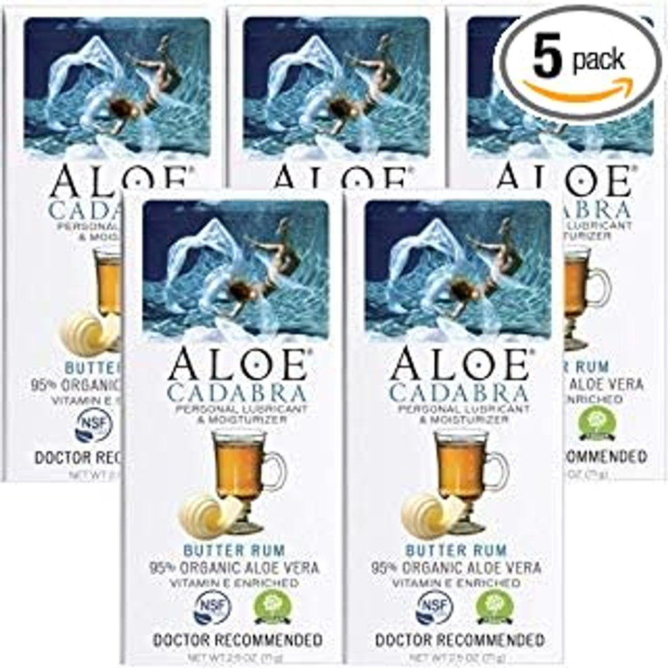 Aloe Cadabra Flavored Personal Lubricant Moisturizer Organic Passion Lube For Women, Men & Couples, Butter Rum 2.5 Ounce (Pack Of 5)