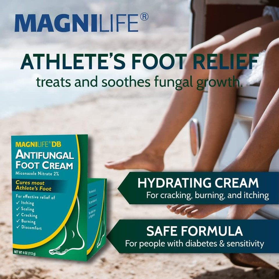 Magnilife Db Antifungal Foot Cream, Soothing Fast-Acting Relief Of Itching, Scaling, Cracking, Burning & Discomfort - Natural Moisturizing Anti-Fungal Cream With Miconazole Nitrate 2% - 4 Oz