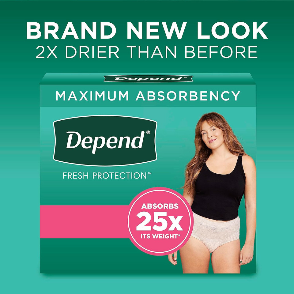 Adult Incontinence Underwear Bundle: Depend Fresh Protection Underwear For Women, Maximum, Xxl, Blush, 22 Count And Depend Night Defense Underwear For Women, Overnight, Xxl, Blush, 40 Count