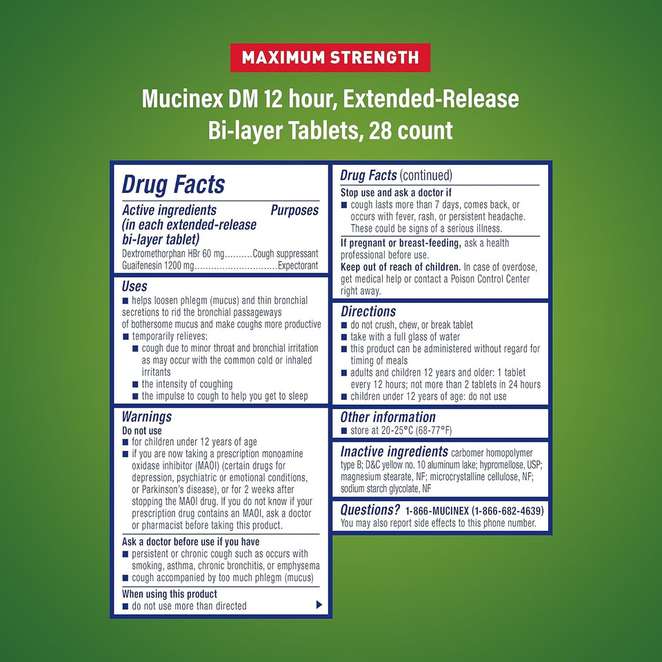 Mucinex DM Maximum Strength Cough Suppressant & Expectorant Tablets, 28ct - 1200mg Guaifenesin