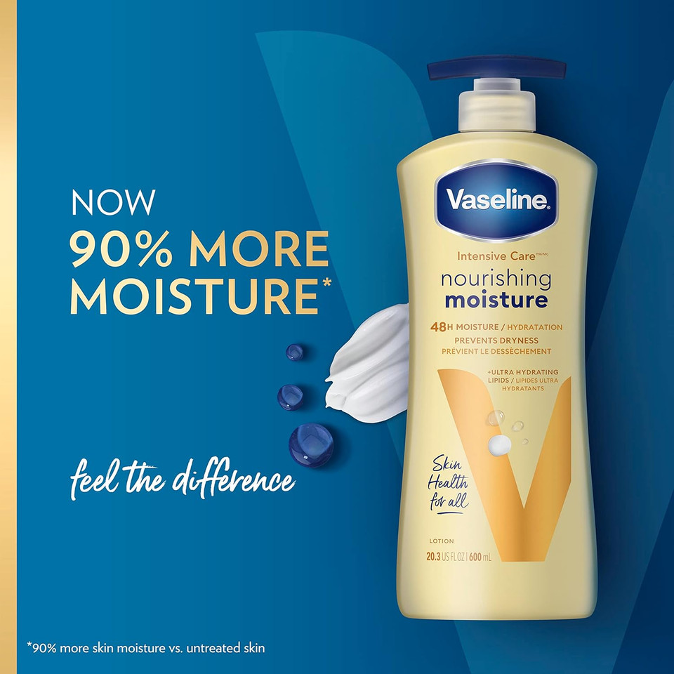 Vaseline Intensive Care Body Lotion Nourishing Moisture 4 Count For Dry Skin, With Ultra-Hydrating Lipids + Pure Oat Extract 20.3 Oz