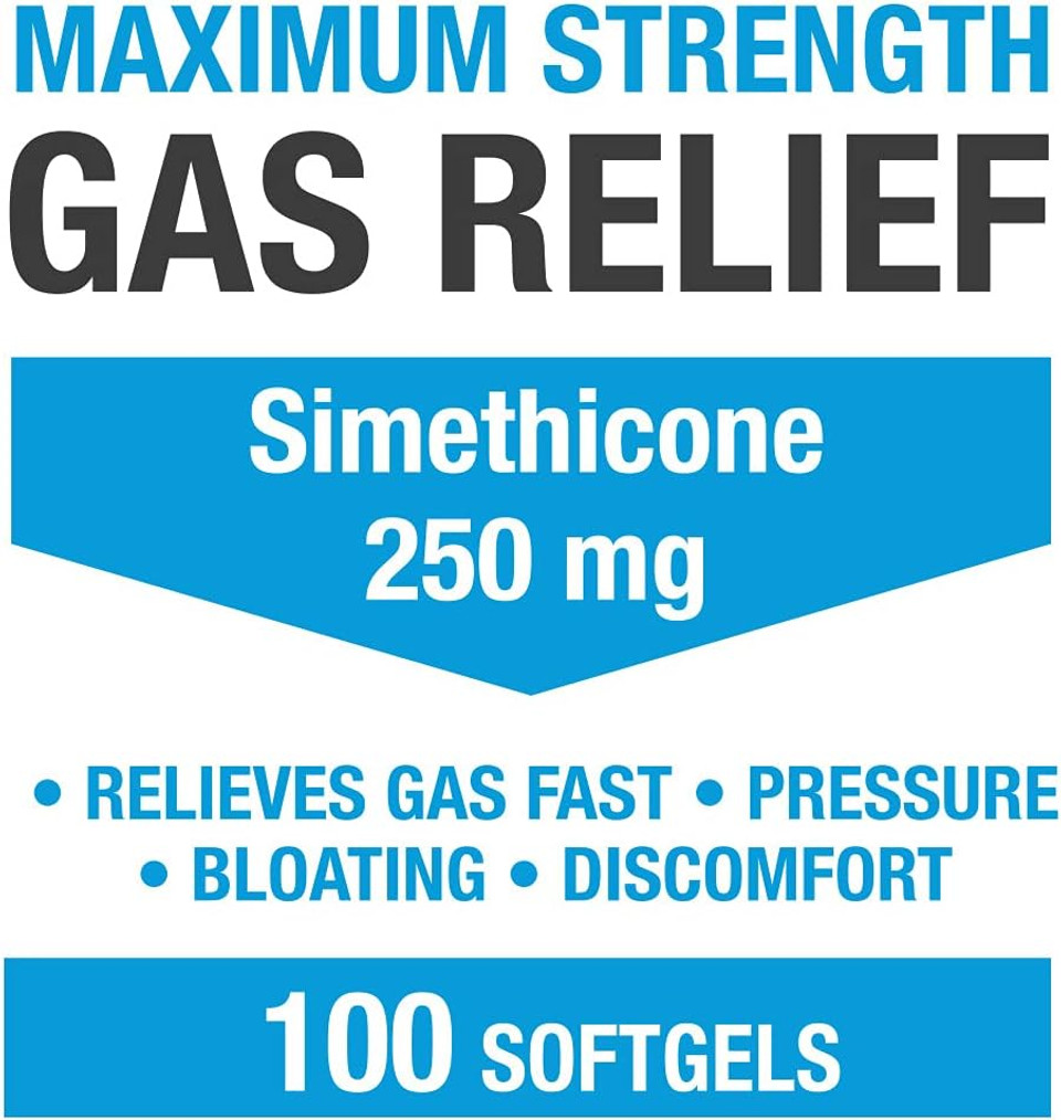 Maximum Strength Gas Relief Softgels with Simethicone 250 mg Relieve Pressure, Bloating and Painful Discomfort Compare to Major Brands Like Phazyme - 3 Pack | Total 300 Count