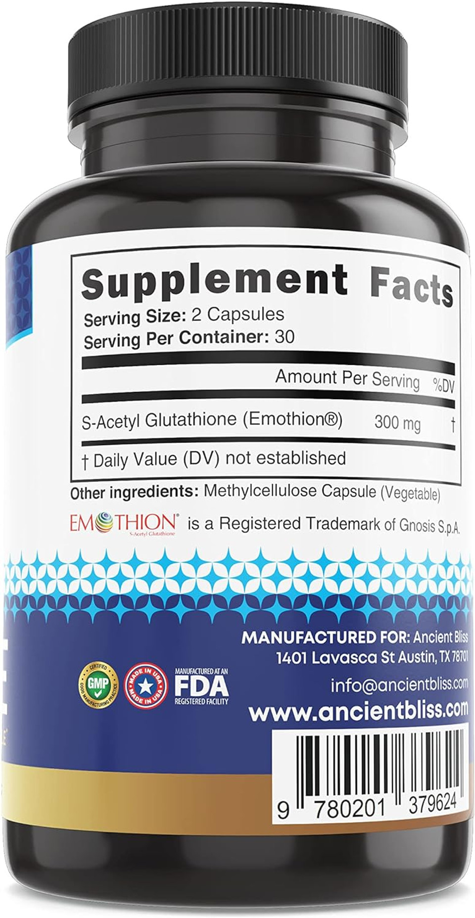 Ancient Bliss S-Acetyl Glutathione Supplement Cellular Antioxidant & Immune Support Supplement, Joint Support Supplement For Men & Women (60 Capsules)
