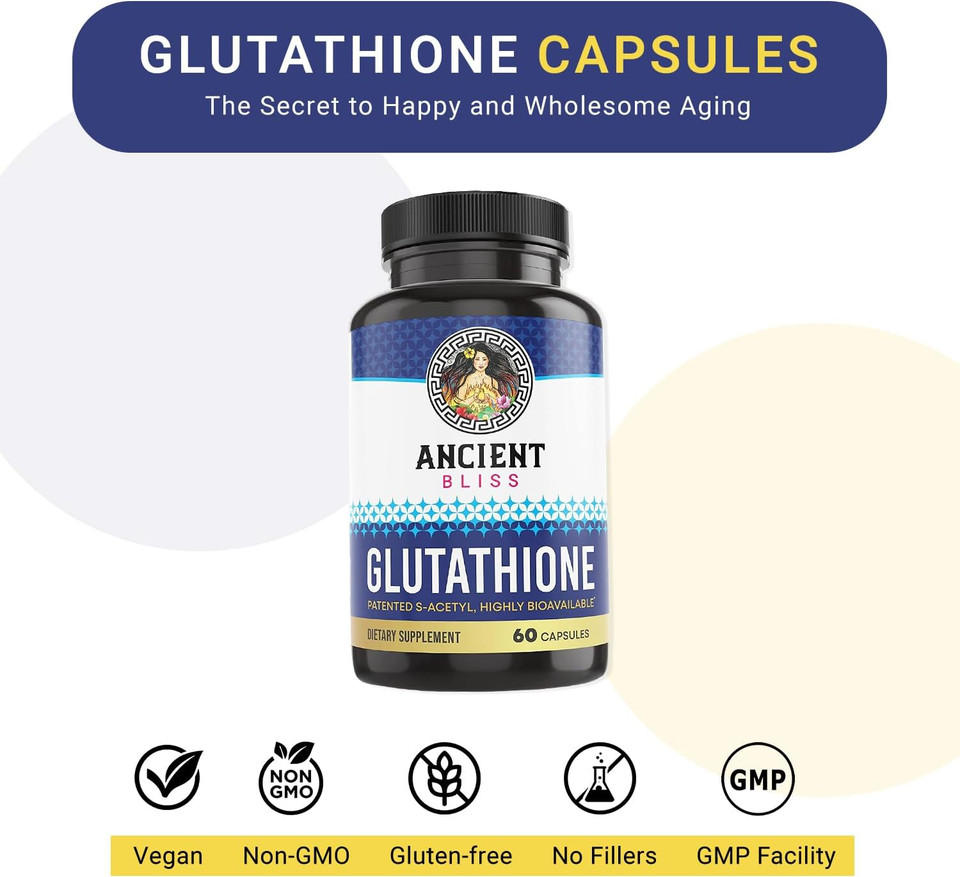 Ancient Bliss S-Acetyl Glutathione Supplement Cellular Antioxidant & Immune Support Supplement, Joint Support Supplement For Men & Women (60 Capsules)