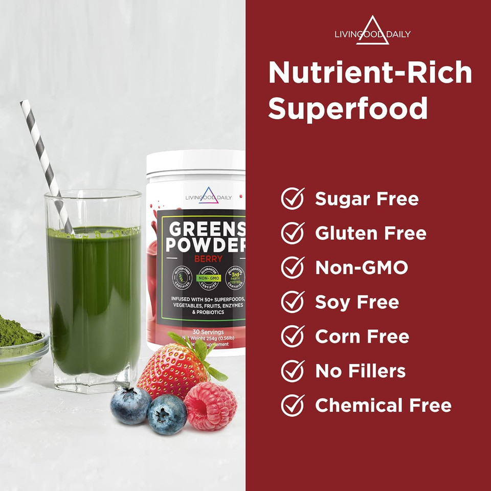 Livingood Daily Fruit Smoothie Bundle - Combination Of Collagen Powder (Vanilla) And Greens (Berry) With Multivitamins
