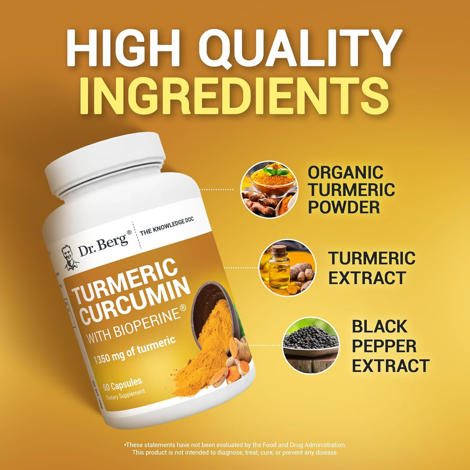Dr. Berg (Only 2 Per Day) Turmeric Supplement With Black Pepper - 1350Mg Turmeric Capsules With 95% Curcuminoids - Turmeric Curcumin With Bioperine - 60 Capsules
