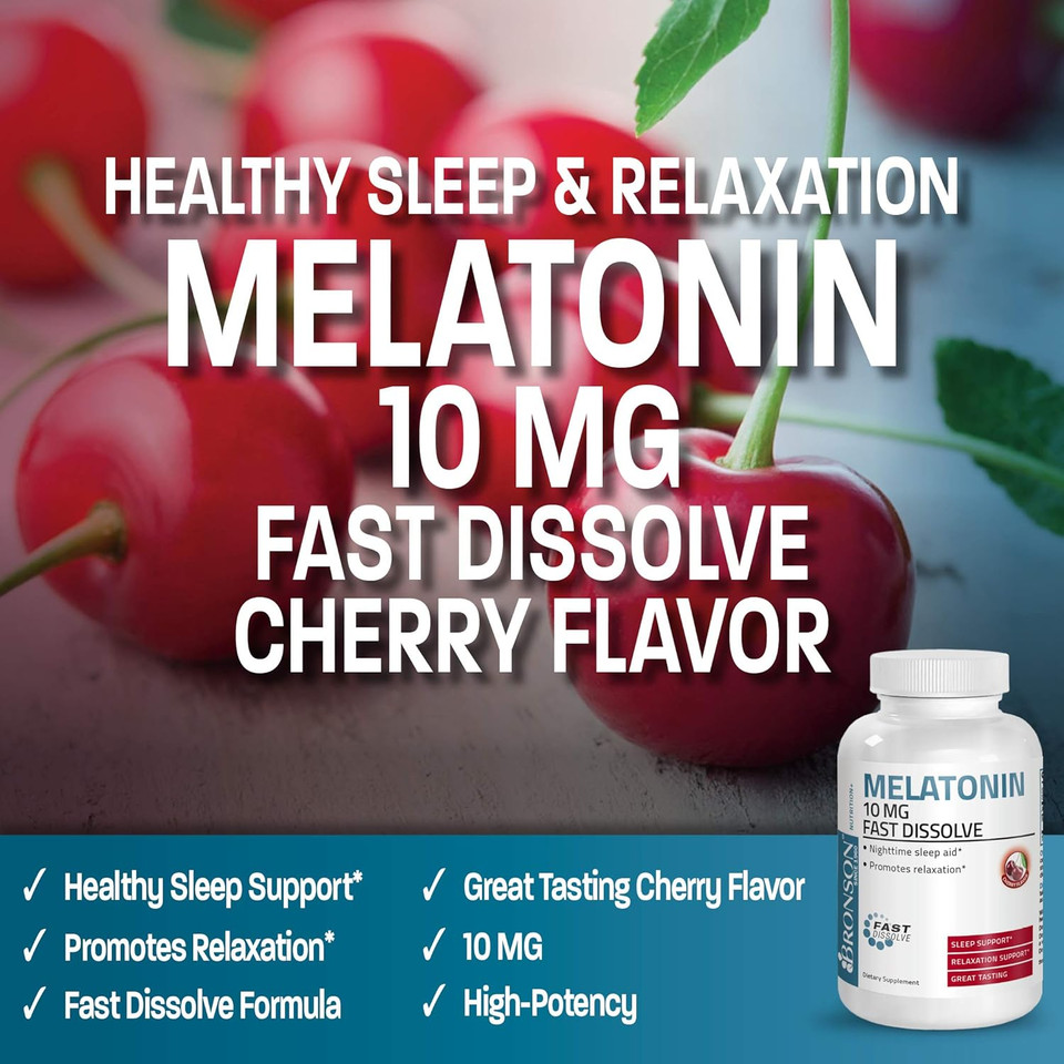 Bronson Melatonin 10Mg Fast Dissolve Cherry Flavored Tablets Vegetarian Chewable Lozenges, 360 Count