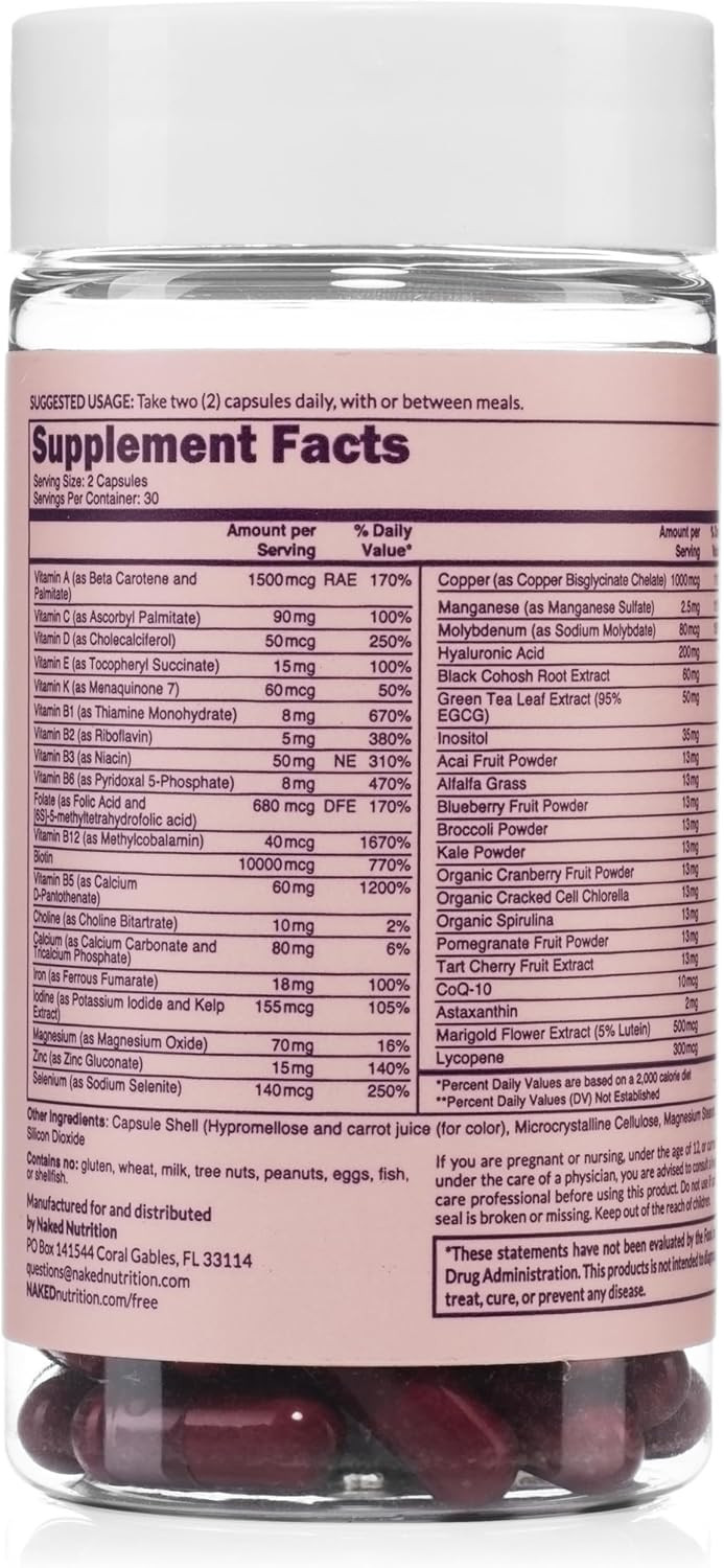 Ella Women'S Multi - Daily Multivitamin - Vitamins A, C, E, Selenium, Zinc, Fruit And Super Green Extracts, To Boost Immune Support - Gluten-Free And Vegetarian Vitamins, 60 Capsules