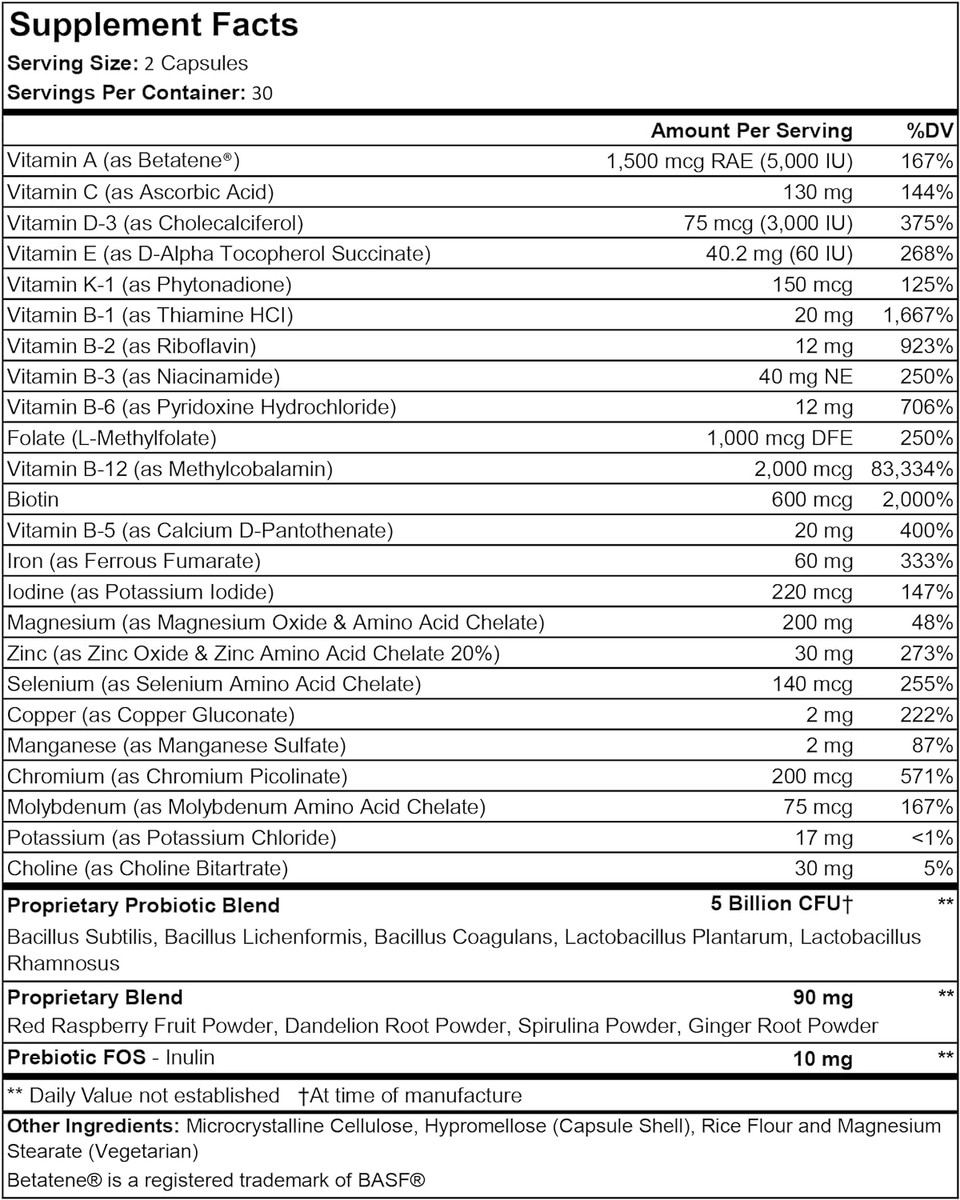 Procare Health | Bariatric Prenatal Multivitamin Capsule | Probiotics | 60 Count | One Month Supply | 2 A Day