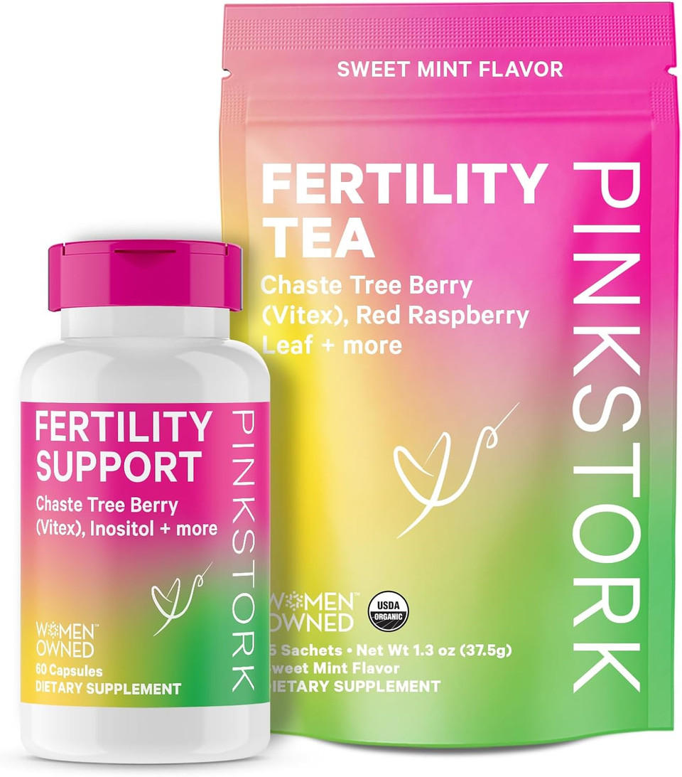 Pink Stork Fertility Bundle - Conception Tea And Supplements For Women, Prenatal Vitamins With Ashwagandha, Inositol, Vitex And Folate To Help Support Hormone Balance For Women, 2 Pack