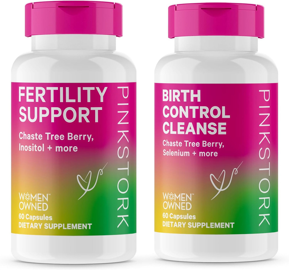 Pink Stork Fertility Supplement For Women + Birth Control Cleanse, Hormone Balance For Women, Vitex, Inositol + Folate + Ashwagandha, 2 Pack