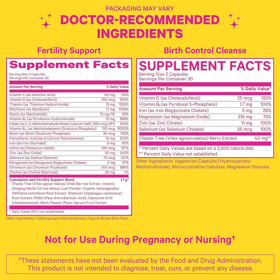 Pink Stork Fertility Supplement For Women + Birth Control Cleanse, Hormone Balance For Women, Vitex, Inositol + Folate + Ashwagandha, 2 Pack