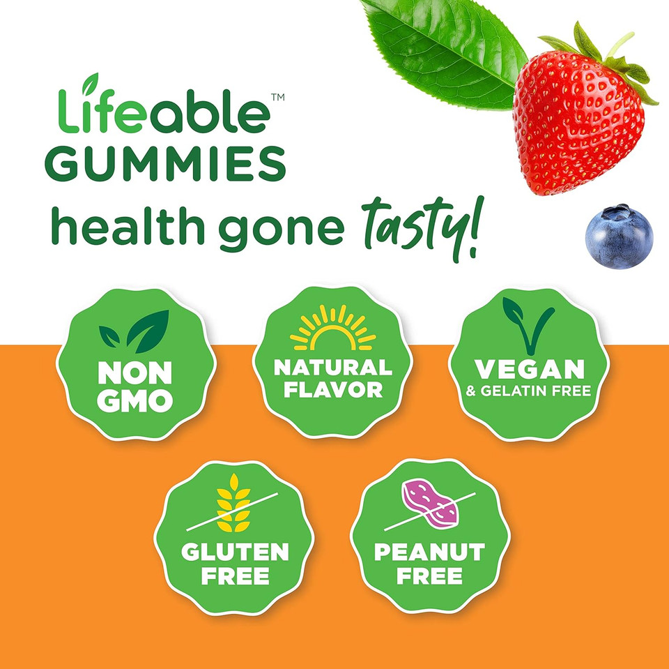 Lifeable Vitamin B6 100Mg - Great Tasting Natural Flavor Gummy Supplement Vitamins - Non-Gmo Gluten Free Vegan Chewable B 6 - For Nerve Function Support - For Adults Men Women Kids - 60 Gummies