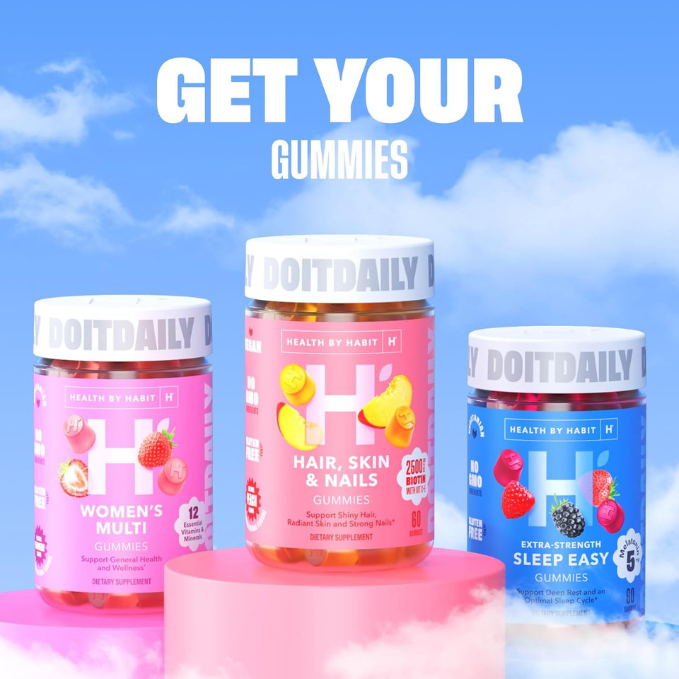 Health By Habit Shine On Kit - Hair, Skin & Nails Gummies, Sleep Easy Gummies & Women'S Multi Gummies - Supports General Health, Wellness, Shiny Hair, Radiant Skin, Strong Nails, Deep Sleep, Melatonin