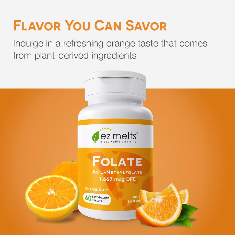 Ez Melts Dissolvable Folate 1,667 Mcg, L-Methylfolate, Sugar-Free, 2-Month Supply