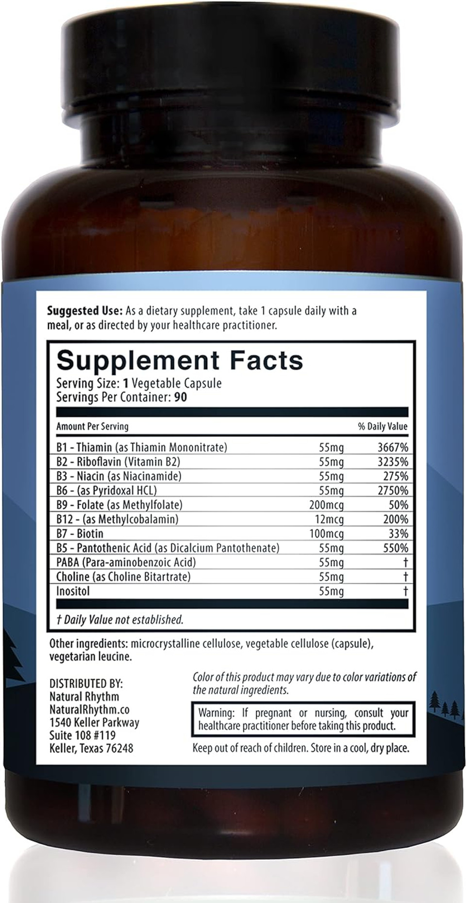 Natural Rhythm B-Calmplex, Unique B Vitamin Blend, B Complex Supports Proper Nerve Function, 3 Month Supply, 90 Capsules