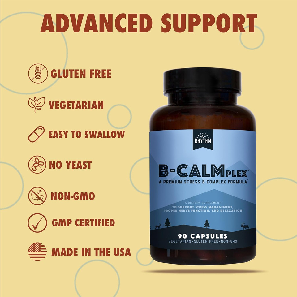 Natural Rhythm B-Calmplex, Unique B Vitamin Blend, B Complex Supports Proper Nerve Function, 3 Month Supply, 90 Capsules
