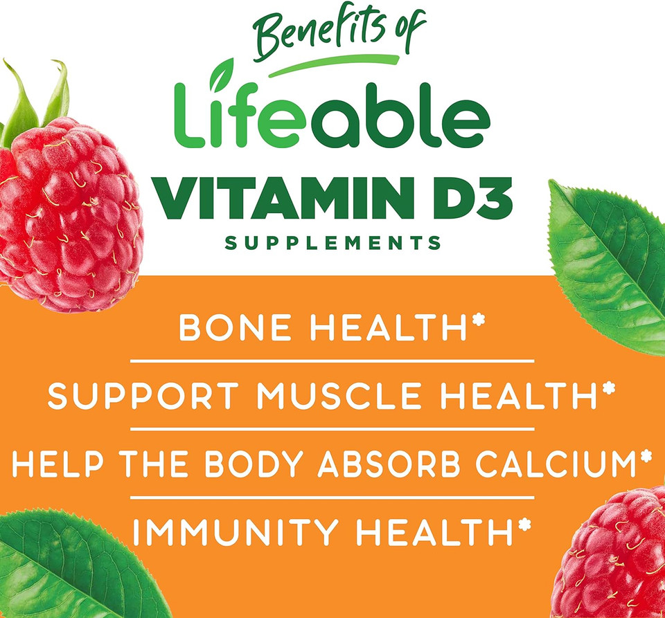 Lifeable Vitamin D For Kids 1000 Iu - Great Tasting Natural Flavor Gummy Supplement - Gluten Free Vegetarian Gmo Free Chewable - For Strong Healthy Bones And Immune Support - For Children 90 Gummies