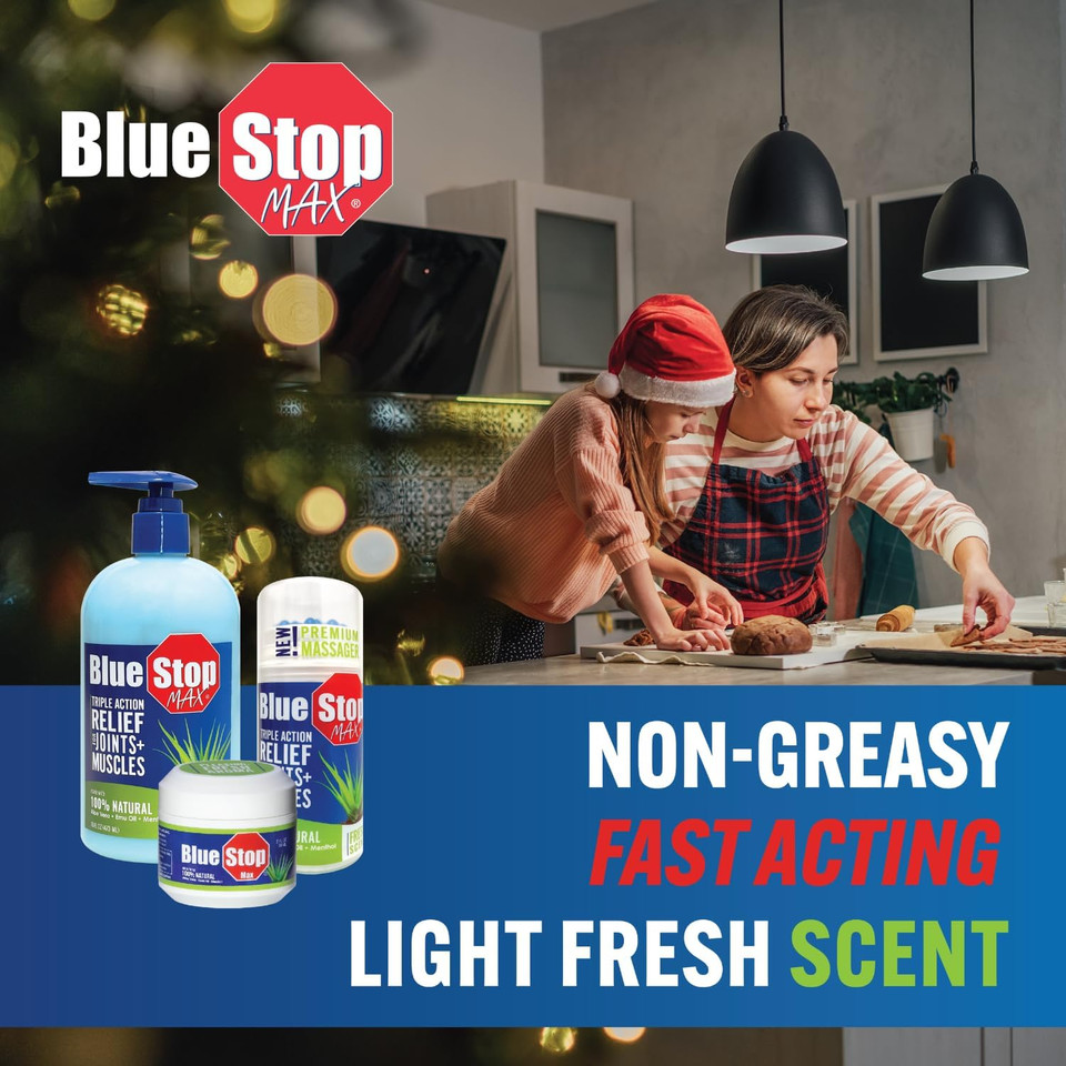 Blue Stop Max Pump And Jar Bundle - Every Day, Every Ache. Safe Relief - 3 In 1 Product Relieves Body Aches, Supports Joints & Nourishes The Skin