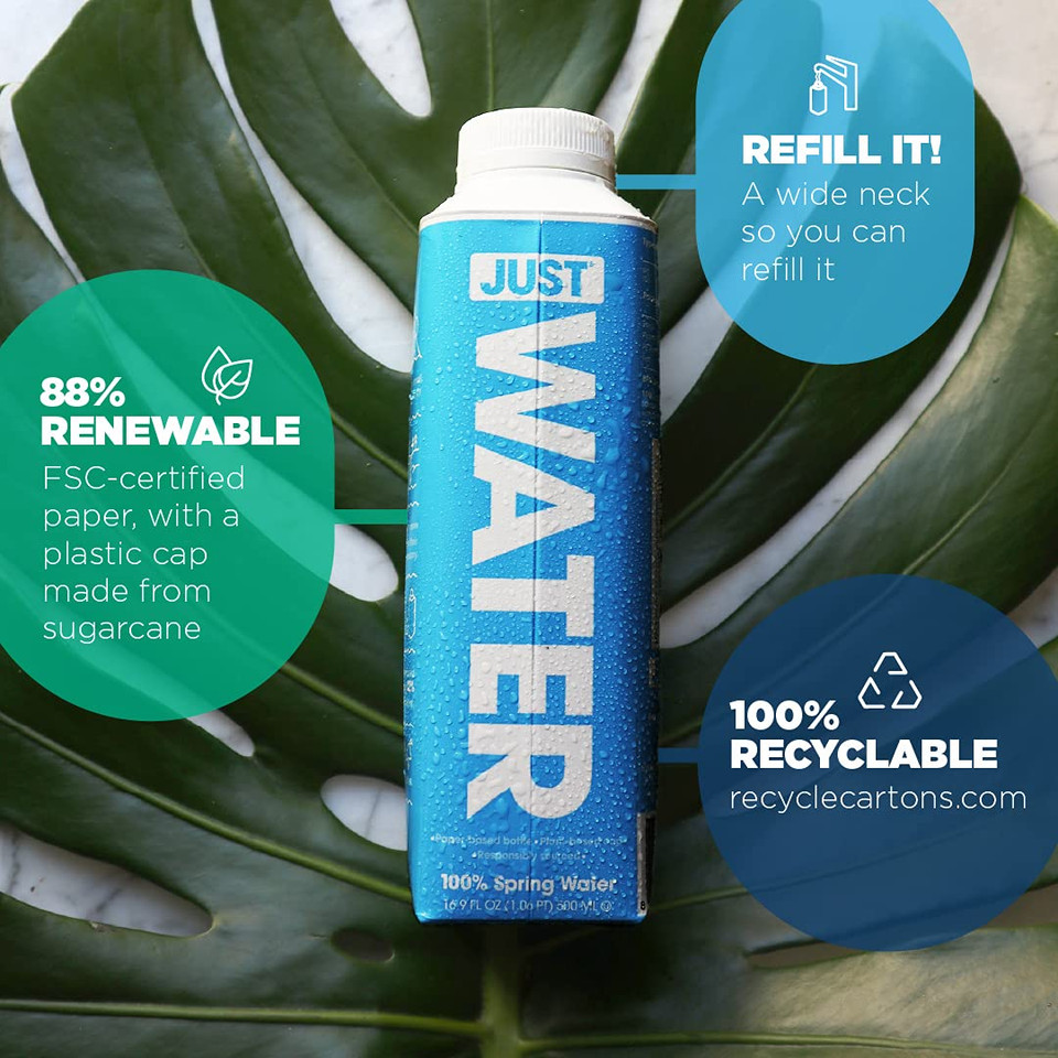 Just Water - 100% Spring Water, Naturally Alkaline, 8.0 Ph - Plant-Based, Bpa Free, Sustainable And Fully Recyclable Boxed Water Bottle - Eco-Friendly - 11.2 Fl Oz (Pack Of 24)11.2 Fl Oz (Pack Of 24)