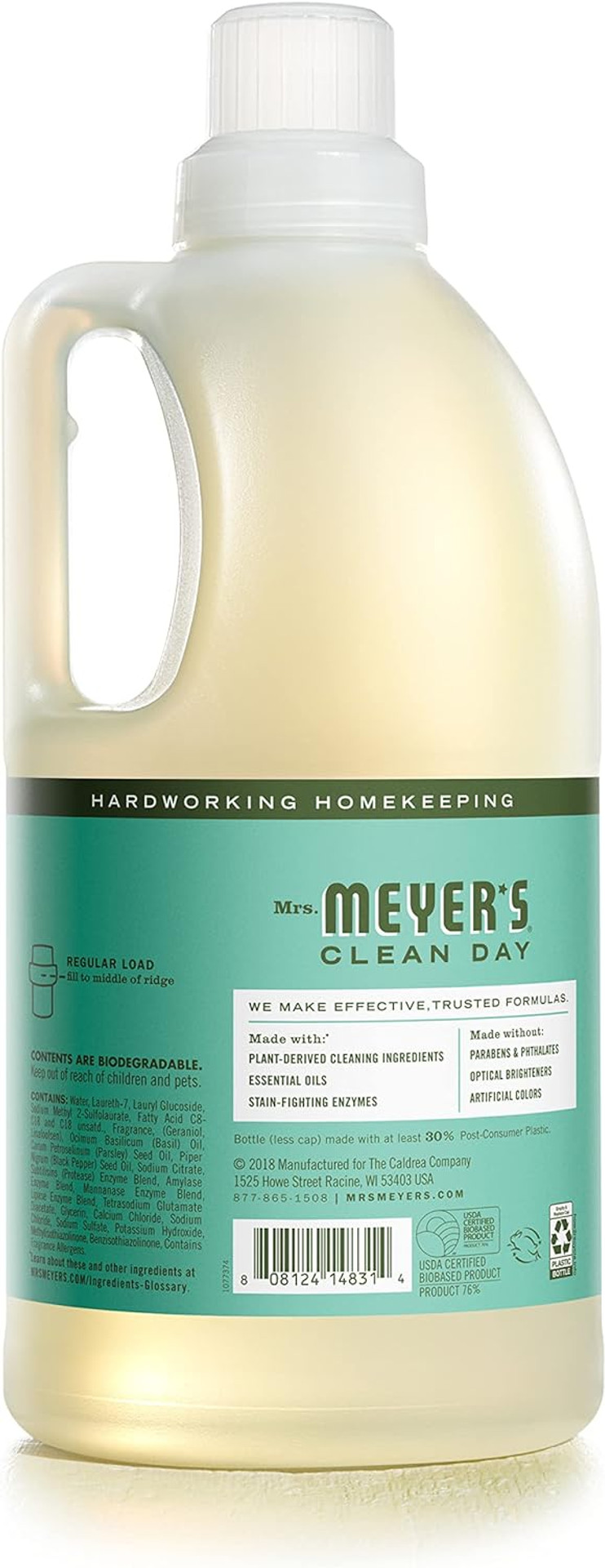 Mrs. Meyer'S Liquid Laundry Detergent, Biodegradable Formula Infused With Essential Oils, Basil, 64 Oz - Pack Of 2 (128 Loads)
