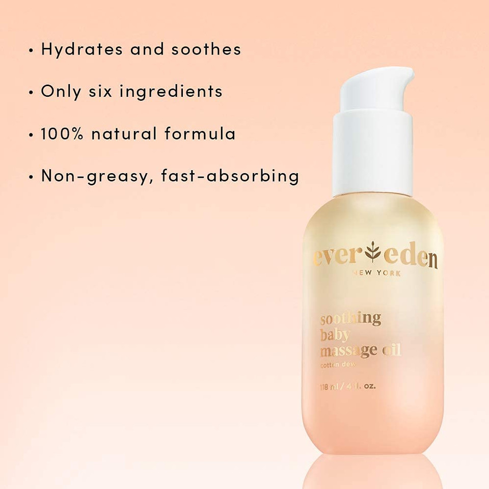 Evereden Soothing Baby Massage Oil: Cotton Dew 4 Fl Oz. | Non-Toxic And Clean Baby Care | Plant-Based And Organic Ingredients | All Natural Fragrance