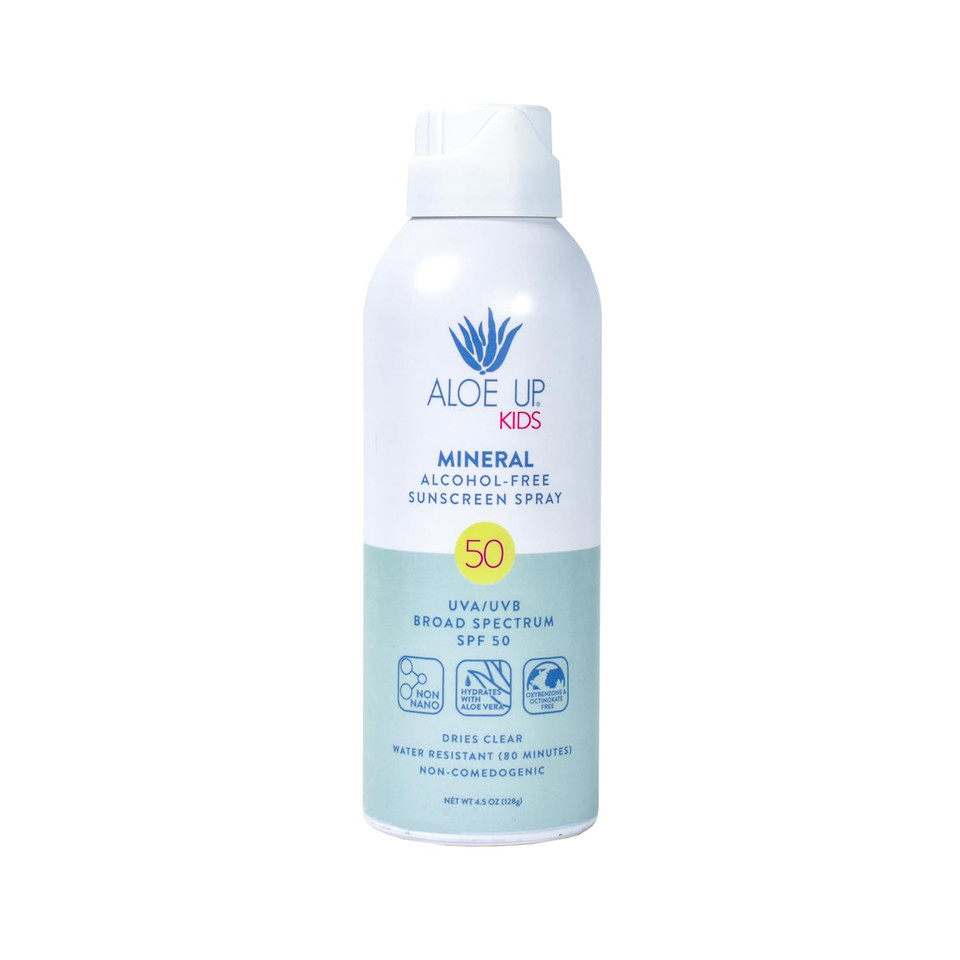 Aloe Up Kids Sport Sunscreen Lotion Spf 50 - Broad Spectrum Sheer Face And Body Sunscreen Protector For Sensitive Skin - With Aloe Vera Gel - Dries Fast - Reef Safe - Fragrance-Free - 6 Oz