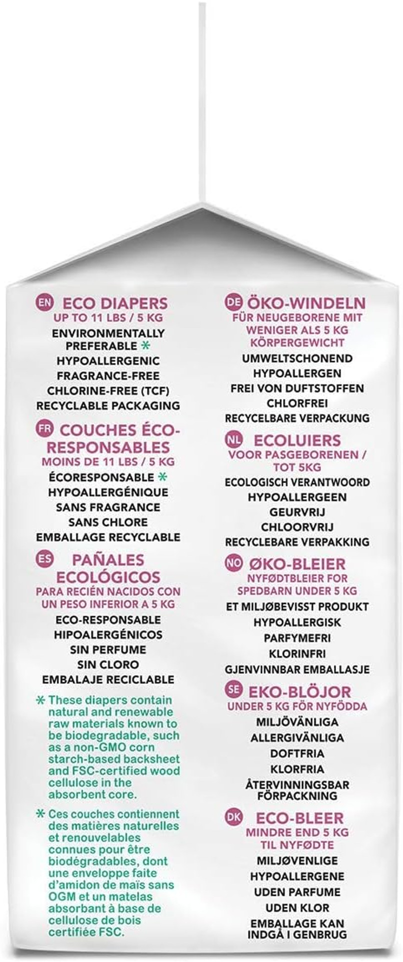 Attitude Disposable Diapers For Sensitive Skin, Non-Toxic, Hypoallergenic, Chlorine-Free, Dye-Free & Lotion-Free Biodegradable Baby Diapers, Plain White (Unprinted), Size 0 (Up To 11 Lbs), 28 Count