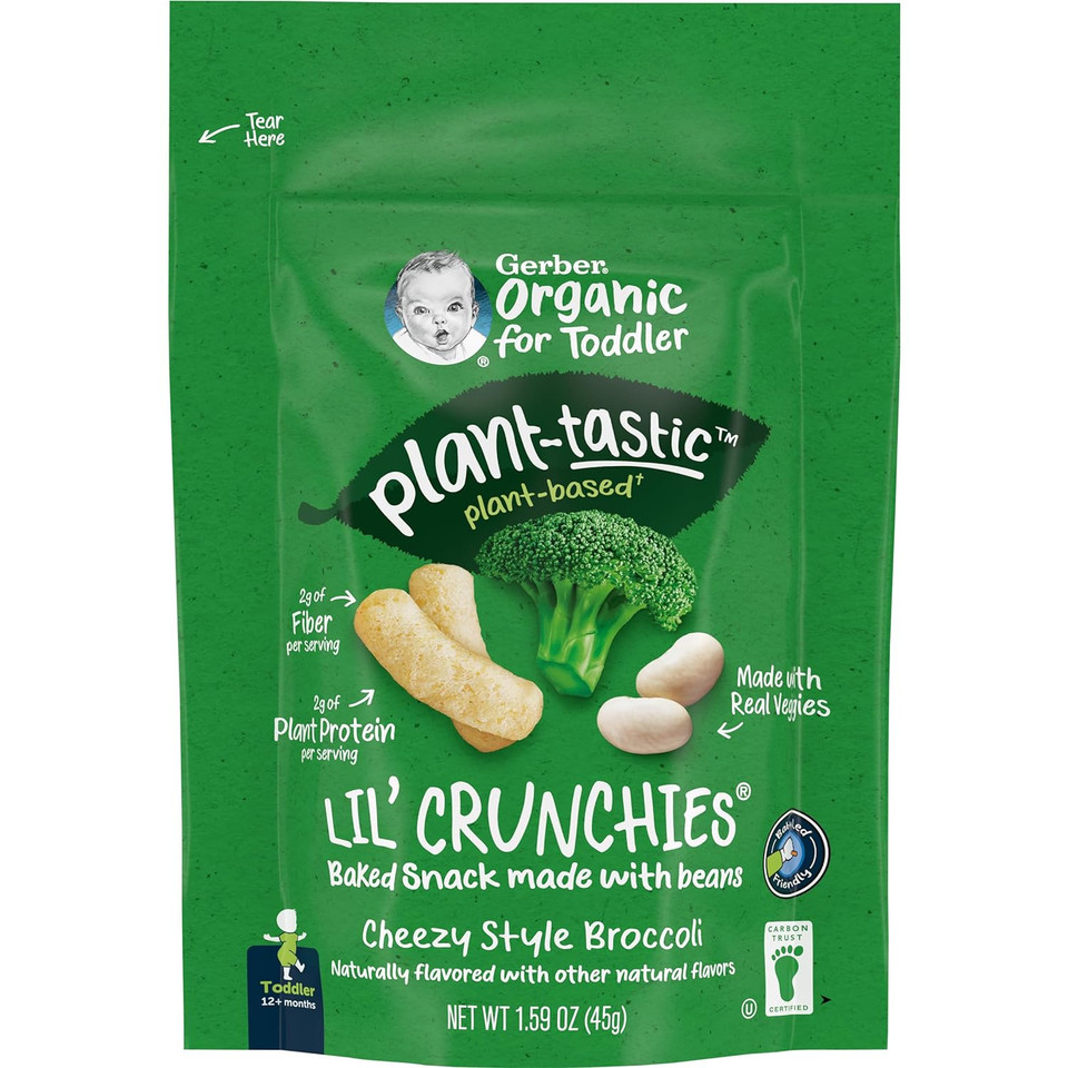 Gerber Toddler Food, Organic Lil Crunchies, Plant-Tastic, Cheezy Style Broccoli, Toddler Snacks, Baby Food, Baby Snacks, 1.59 Ounce (Pack Of 4)