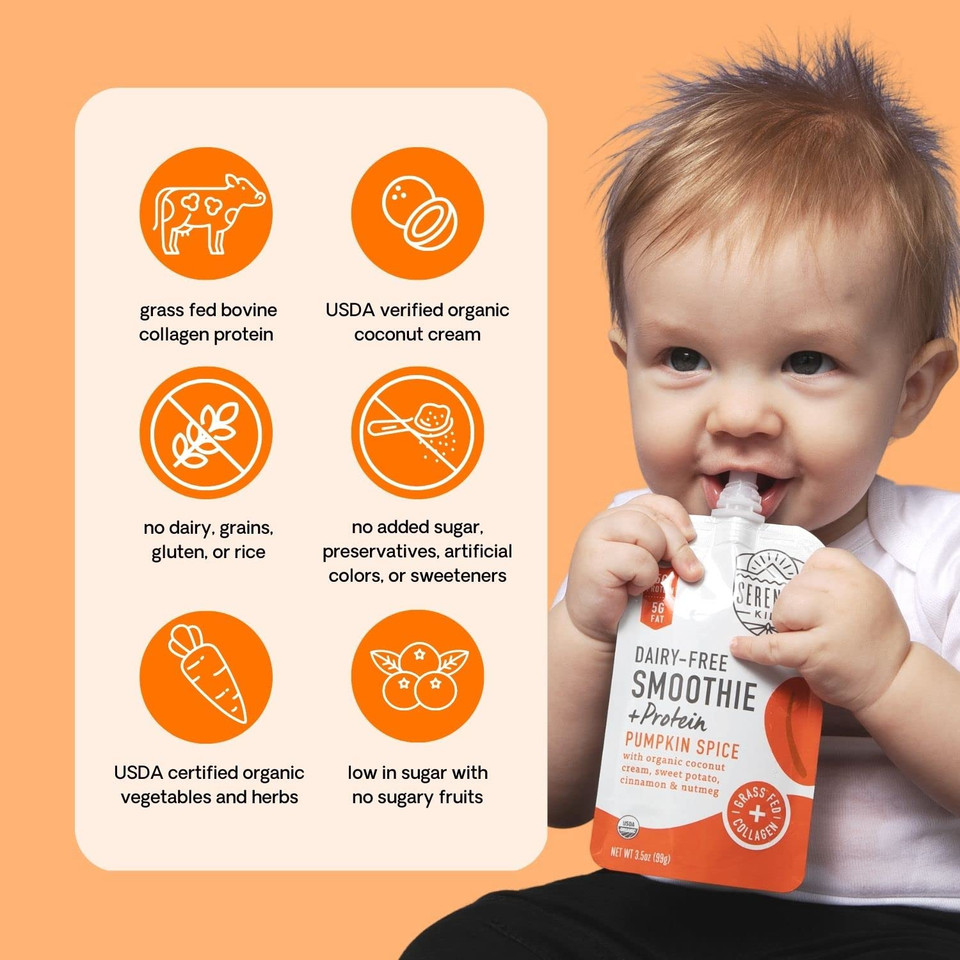 Serenity Kids Organic Pumpkin Spice Smoothie + Protein Baby Food, Dairy Free, 3.5 Ounces (Pack Of 6)