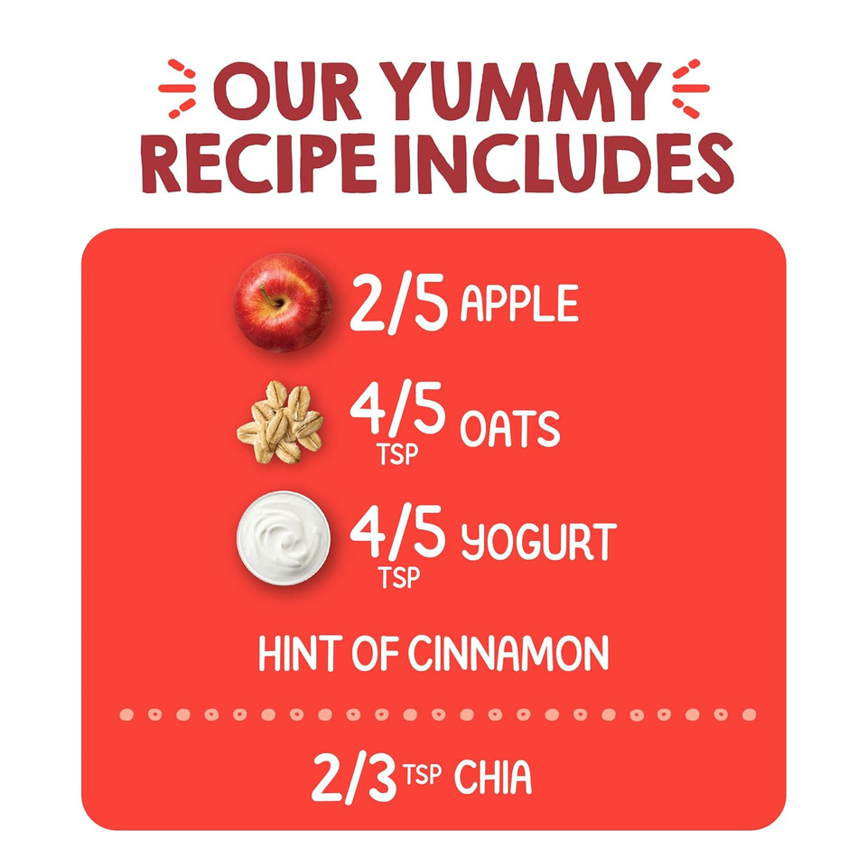 Happy Tot Organics Super Morning Stage 4, Apple Cinnamon, Yogurt, Oats + Super Chia, 4 Ounce Pouch (Pack Of 8) Packaging May Vary