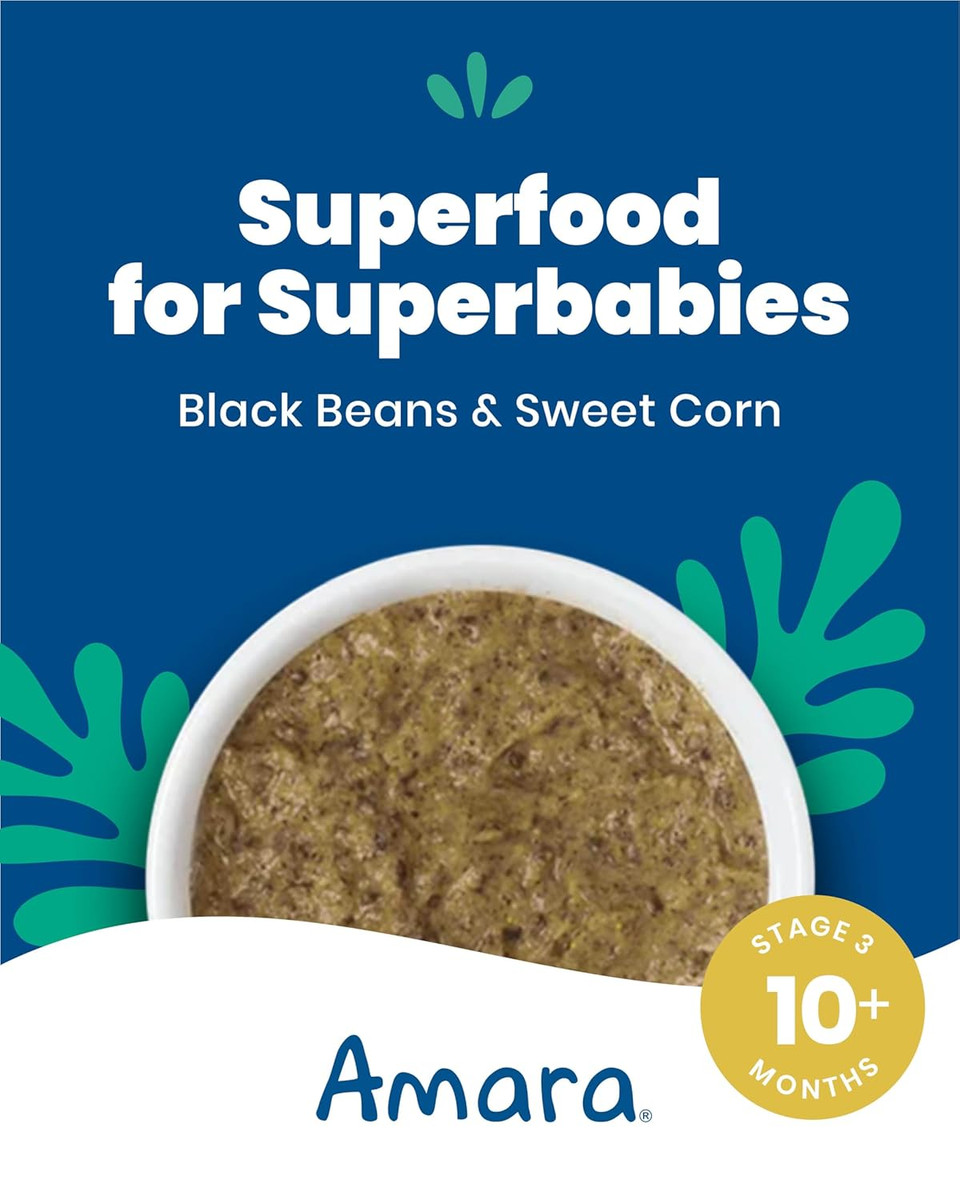 Amara Organic Baby Food - Stage 3 - Black Bean & Sweet Corn - Baby Cereal To Mix With Breastmilk, Water Or Baby Formula - Shelf Stable Baby Food Pouches Made From Organic Veggies - 5 Pouches, 3.5Oz Per Serving Amara Organic Baby Food - Stage 3 - Black Bean & Sweet Corn - Baby Cereal To Mix With Breastmilk, Water Or Baby Formula - Shelf Stable Baby Food Pouches Made From Organic Veggies - 5 Pouches, 3.5Oz Per Serving