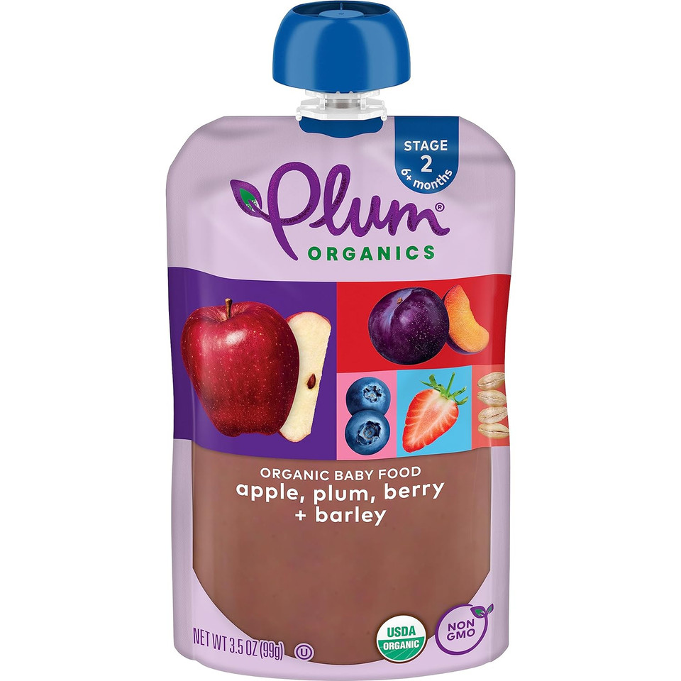 Plum Organics Stage 2 Organic Baby Food - Apple, Plum, Berry, And Barley - 3.5 Oz Pouch (Pack Of 6) - Organic Fruit And Vegetable Baby Food Pouch