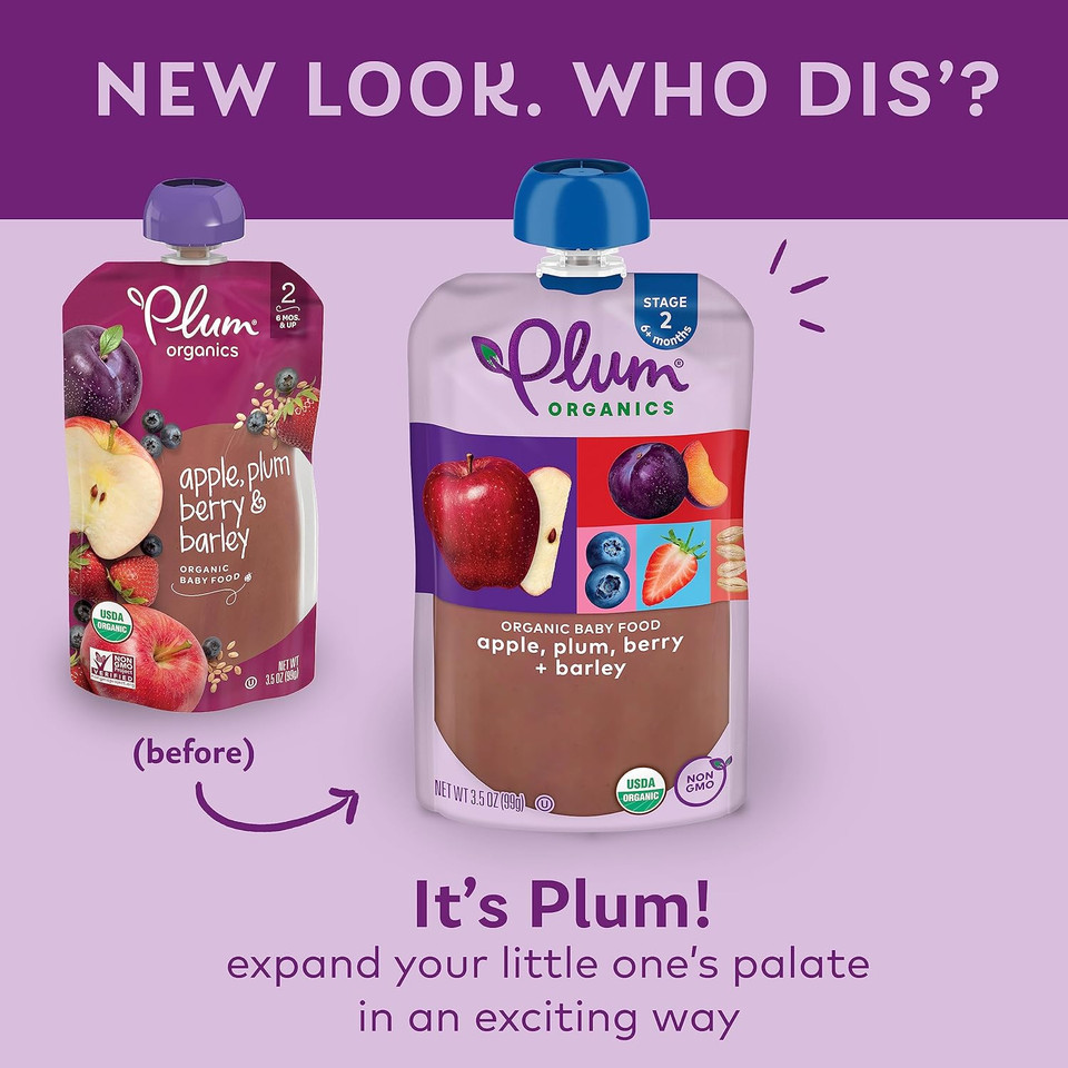 Plum Organics Stage 2 Organic Baby Food - Apple, Plum, Berry, And Barley - 3.5 Oz Pouch (Pack Of 6) - Organic Fruit And Vegetable Baby Food Pouch