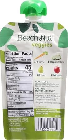 Beech-Nut Veggies Stage 2 Baby Food, Carrot Zucchini & Pear, 3.5 Oz Pouch