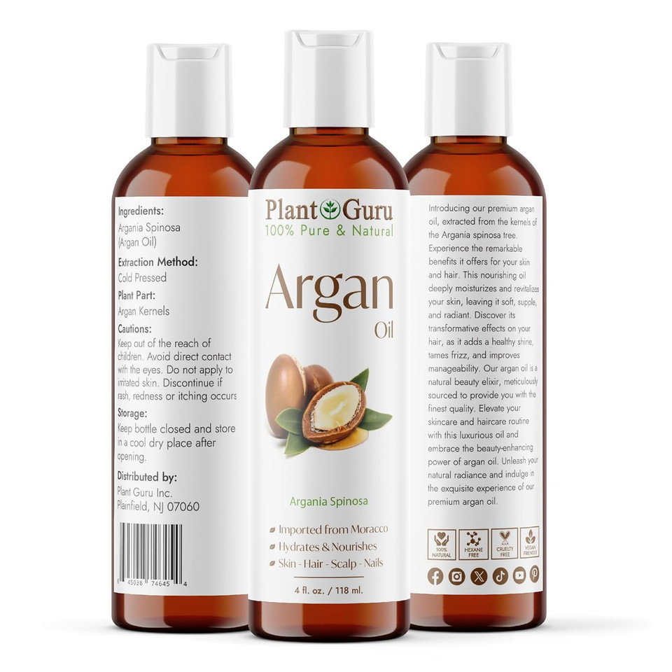 Argan Oil 4 Oz. Morocco Virgin, Cold Pressed 100 Pure Natural - Stimulates Hair Growth, Skin, Face And Body Moisturizer