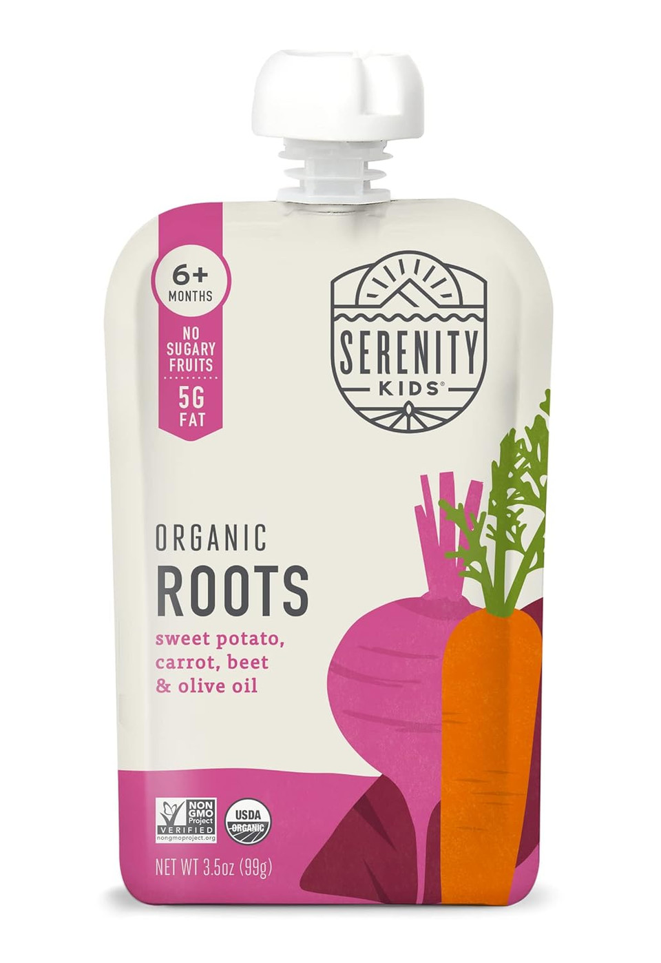 Serenity Kids 6+ Months Usda Organic Veggie Puree Baby Food Pouches | No Sugary Fruits Or Added Sugar | Allergen Free | 3.5 Ounce Bpa-Free Pouch | Roots | 12 Count
