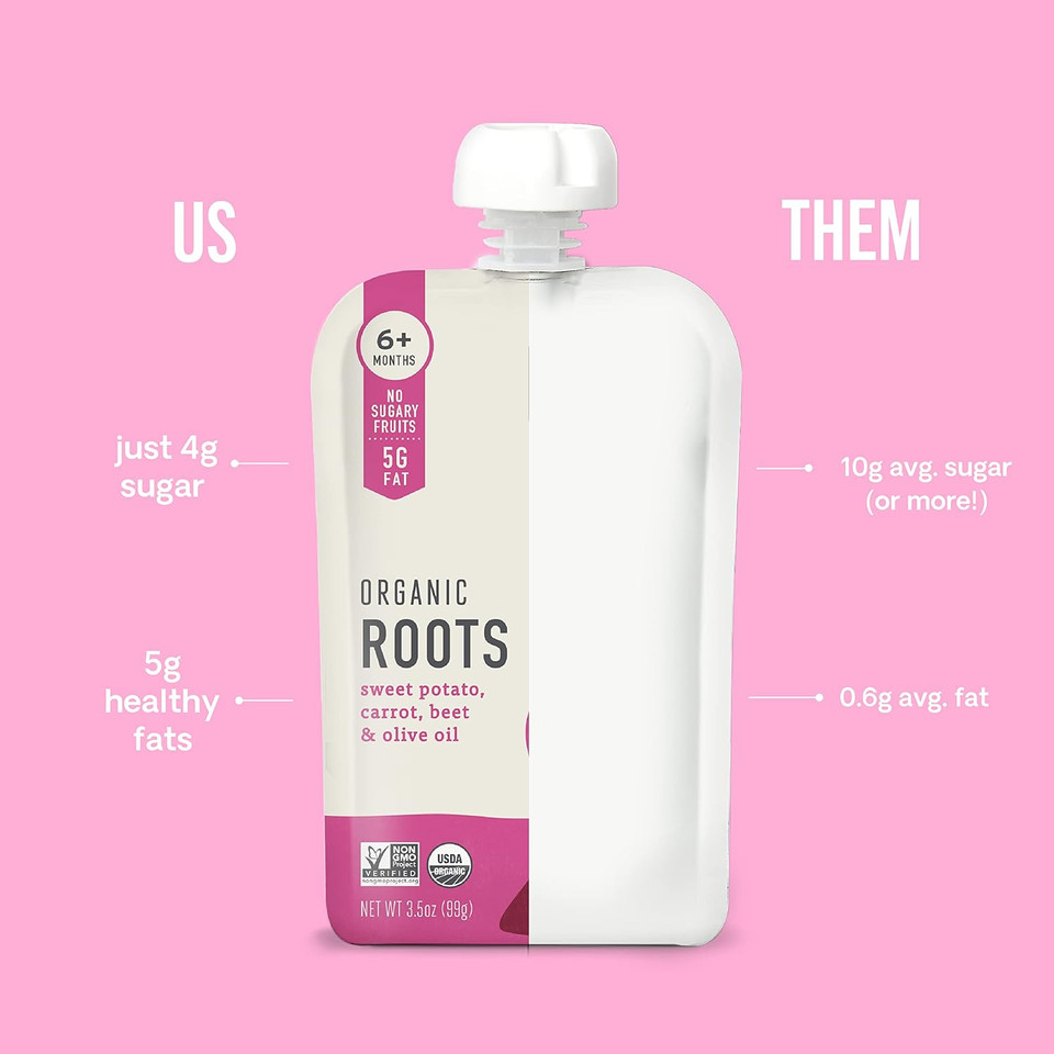 Serenity Kids 6+ Months Usda Organic Veggie Puree Baby Food Pouches | No Sugary Fruits Or Added Sugar | Allergen Free | 3.5 Ounce Bpa-Free Pouch | Roots | 12 Count