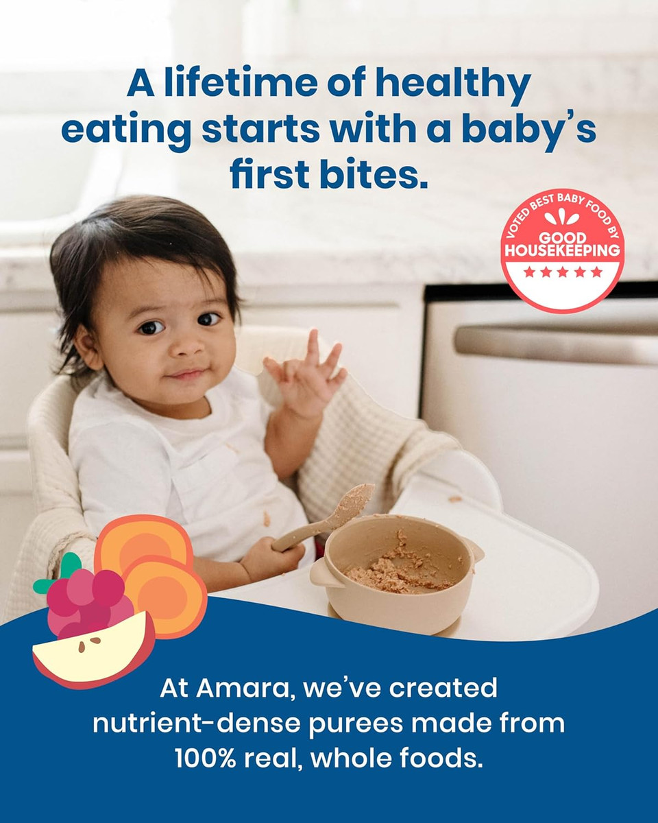 Amara Organic Baby Food - Stage 2 - Sweet Potato Raspberry - Baby Cereal To Mix W/Breastmilk, Water Or Baby Formula - Shelf Stable Baby Food W/Organic Fruit And Veggies - 5 Pouches 3.5Oz Per Serving
