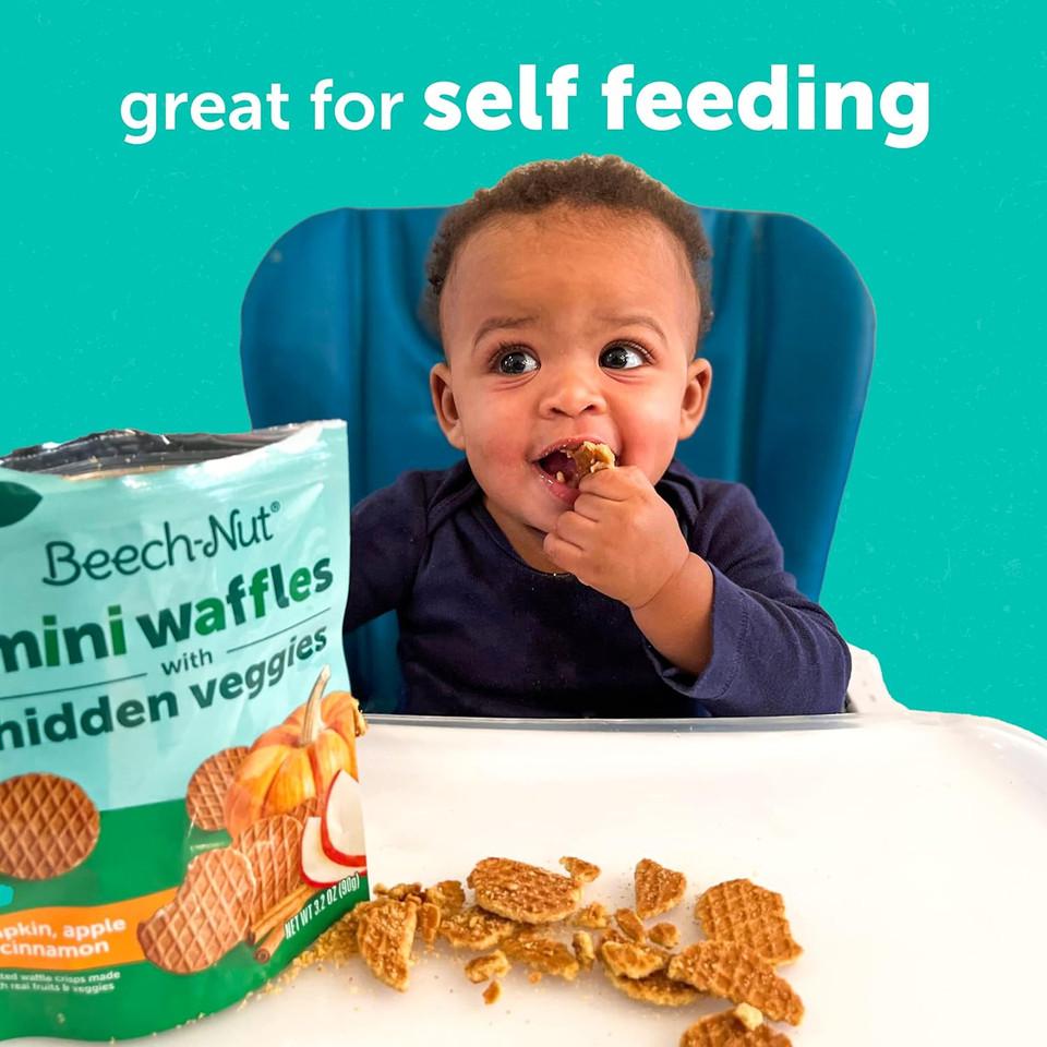 Beech-Nut Toddler Snacks, Mini Waffles With Hidden Veggies, Butternut Berry, Non-Gmo, 3.2 Oz Bag (7 Pack)