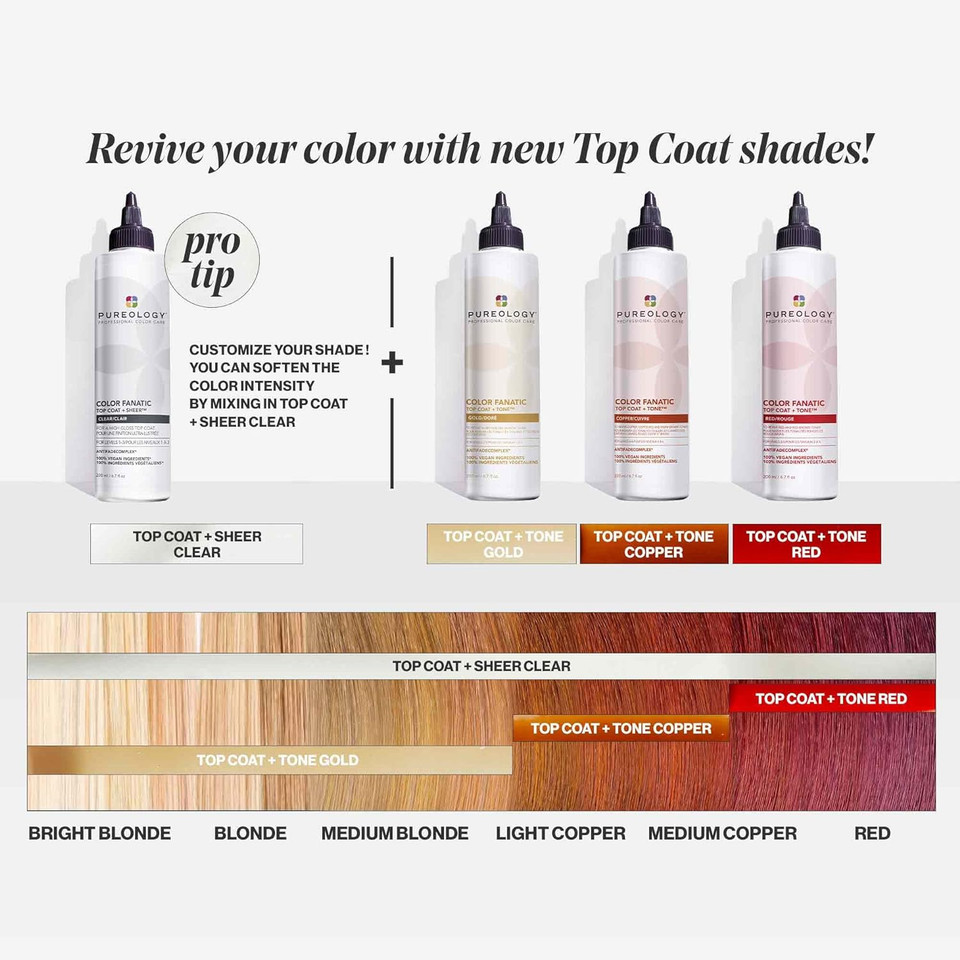 Pureology Color Fanatic Top Coat + Sheer Clear Hair Toner | Hair Gloss Treatment | Clear Hair Glaze For Brunette & Black Hair