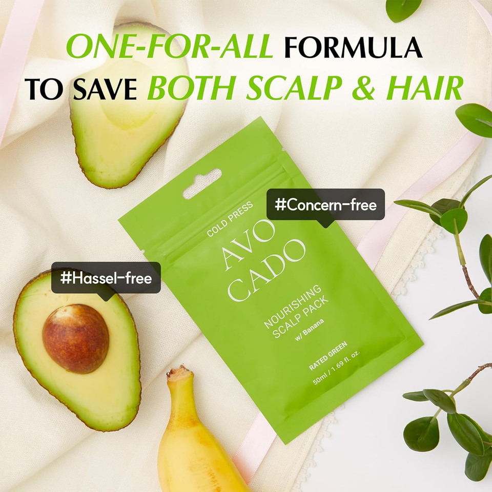 RATED GREEN COLD BREW Avocado Nourishing Scalp Pack w/Banana | Korean Hair Care Hair Conditioning Mask | Deep Conditioning Hair Mask for Dry Damaged Hair | Hydrating Hair Mask, Pack of 5, 1.69 Fl. Oz