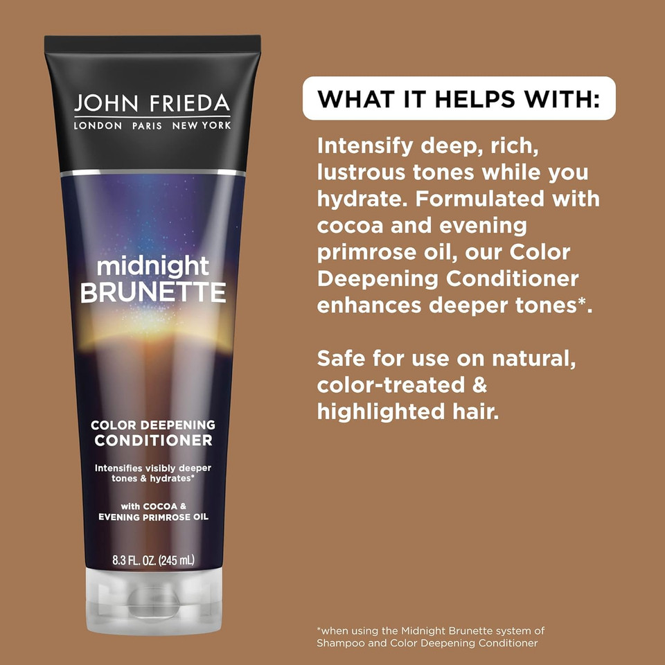 John Frieda Midnight Brunette Visibly Deeper Color Deepening Conditioner, 8.3 Ounce, with Evening Primrose Oil, Infused with Cocoa