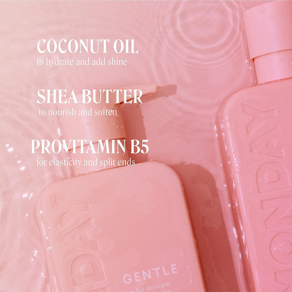 Monday Haircare Gentle Shampoo + Conditioner Set (2 Pack) 30Oz Each For Normal To Delicate Hair Types, Made From Coconut Oil, Rice Protein, & Vitamin E, 100% Recyclable Bottles